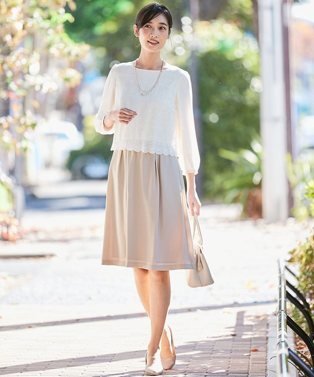 ANY SIS 【洗える】レースコンビバックサテン ワンピース ベージュ