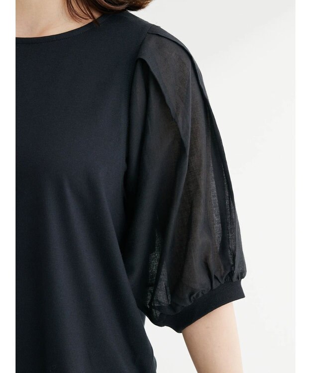 Green Parks 袖シアードッキング５分袖カットプルオーバー Black