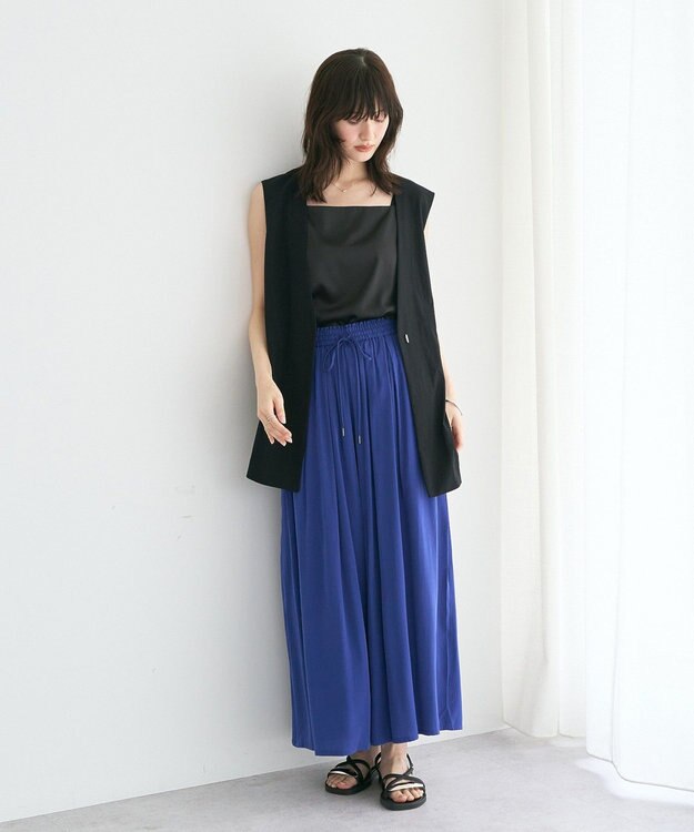 YECCA VECCA 【セットアップ可能】シルキータックワイドパンツ Blue