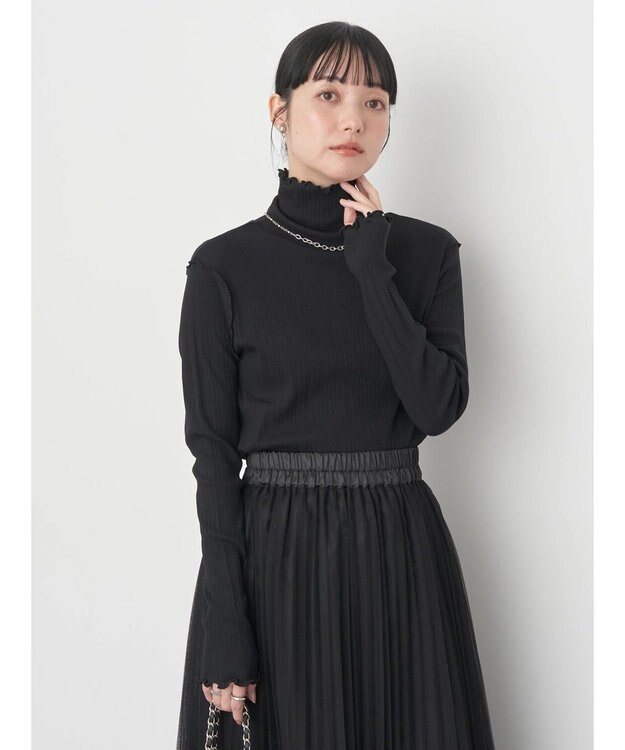 earth music&ecology ランダムリブタートルネックプルオーバー Black