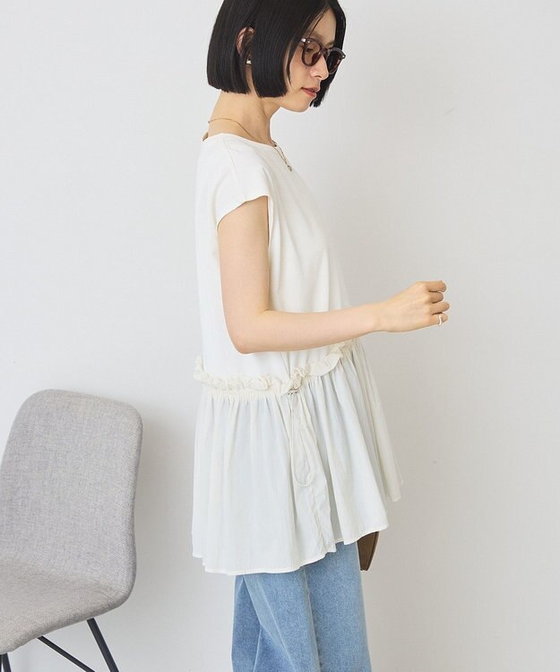 AMERICAN HOLIC 汗染み防止・異素材ペプラムプルオーバー Ivory