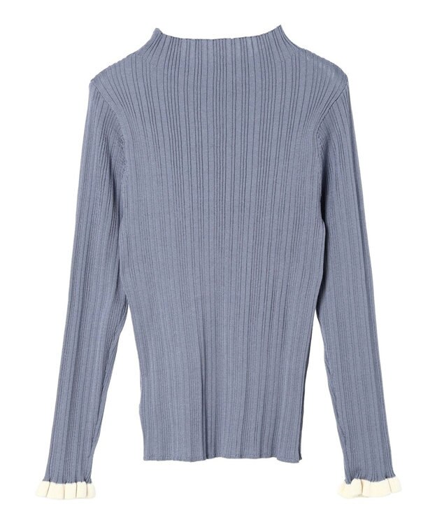 earth music&ecology 配色フリルニットプルオーバー Ice Blue