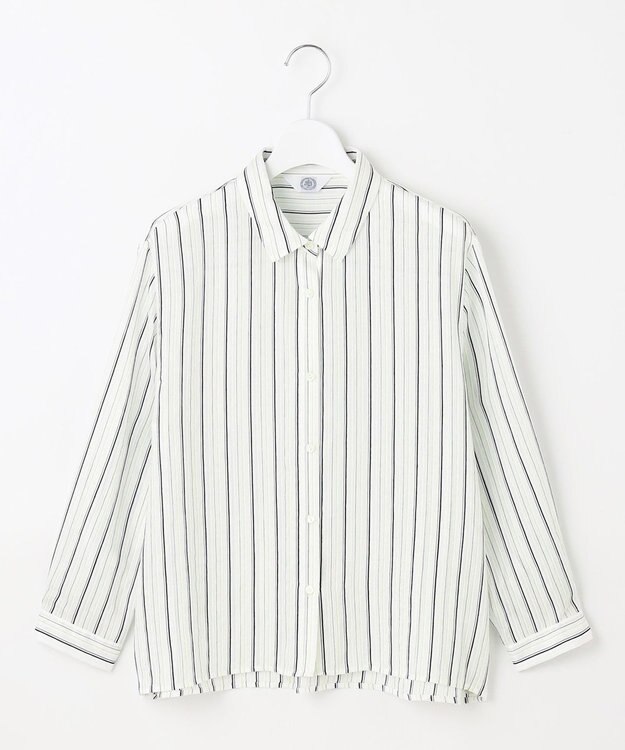 J.PRESS LADIES S 【洗える】ランダムストライプ シアー シャツカラー カットソー ホワイトストライプ系