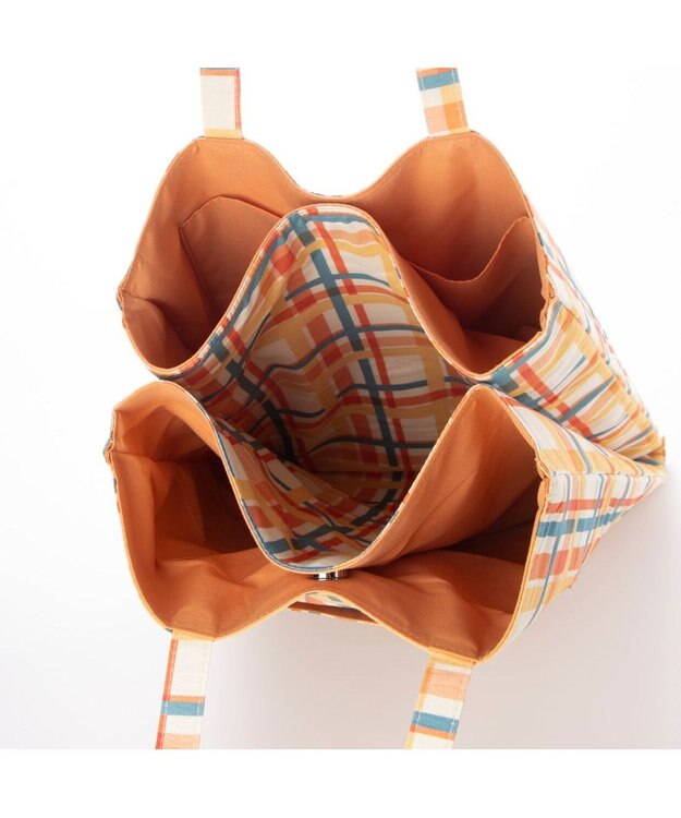 UNBILLION カシュカシュ cachecache / 柄プリント3パーテーショントートバッグ オレンジミックス