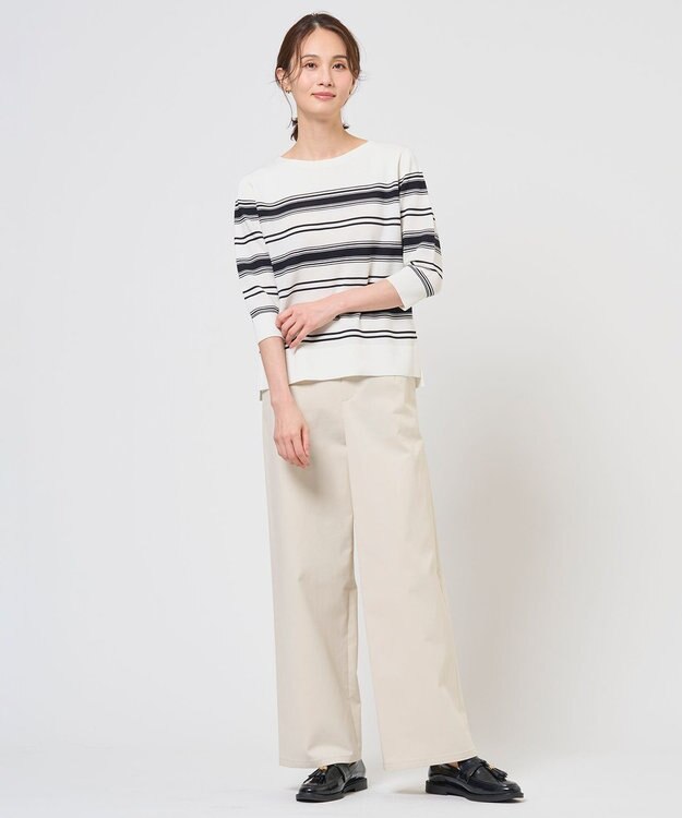 J.PRESS LADIES S チノストレッチ ワイドパンツ アイボリー系