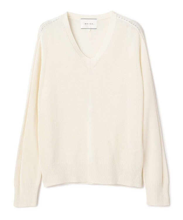 BEIGE， ARSENOPY / コットンドライタッチ Vネックニット Ecru