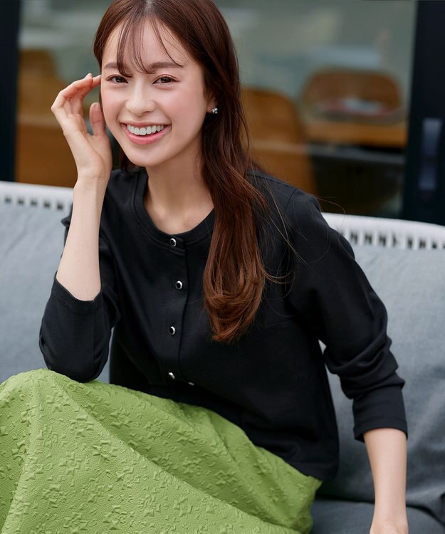 Tiaclasse 【小倉優子さん着用・洗える・接触冷感・汗ジミ防止】“サマさまカットソー”フレームボタンカーディガン ブラック