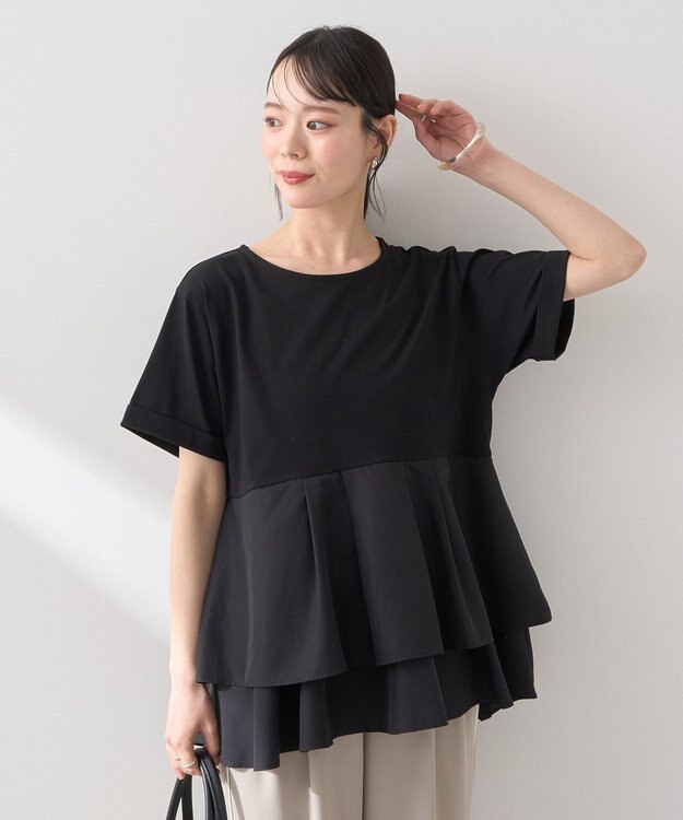 earth music&ecology 異素材バックプリーツチュニック Black