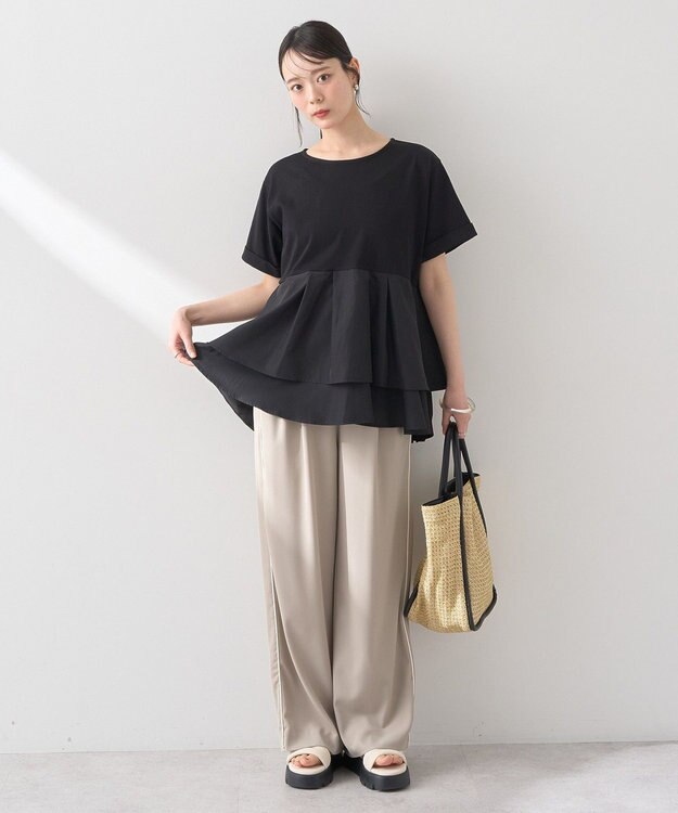 earth music&ecology 異素材バックプリーツチュニック Black