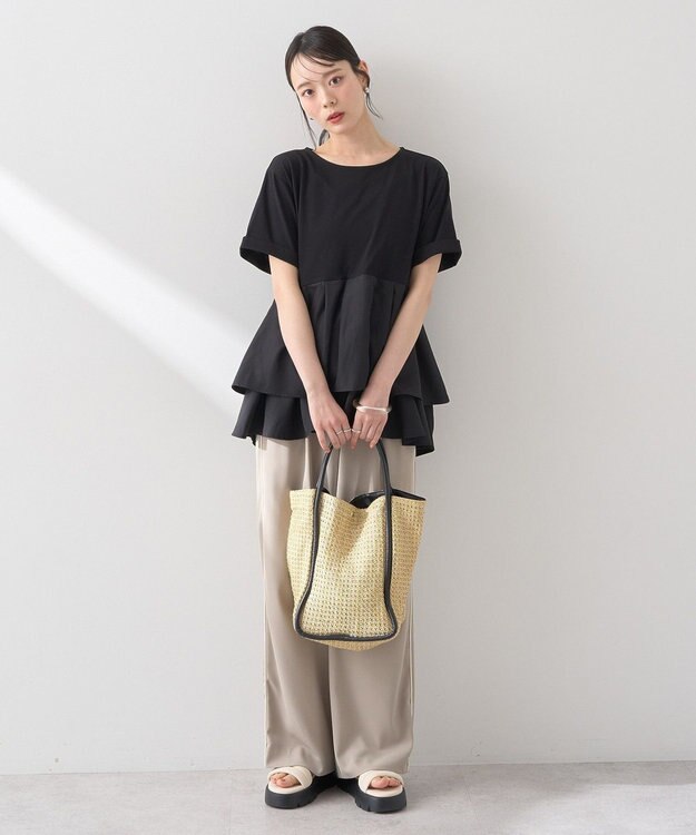 earth music&ecology 異素材バックプリーツチュニック Black