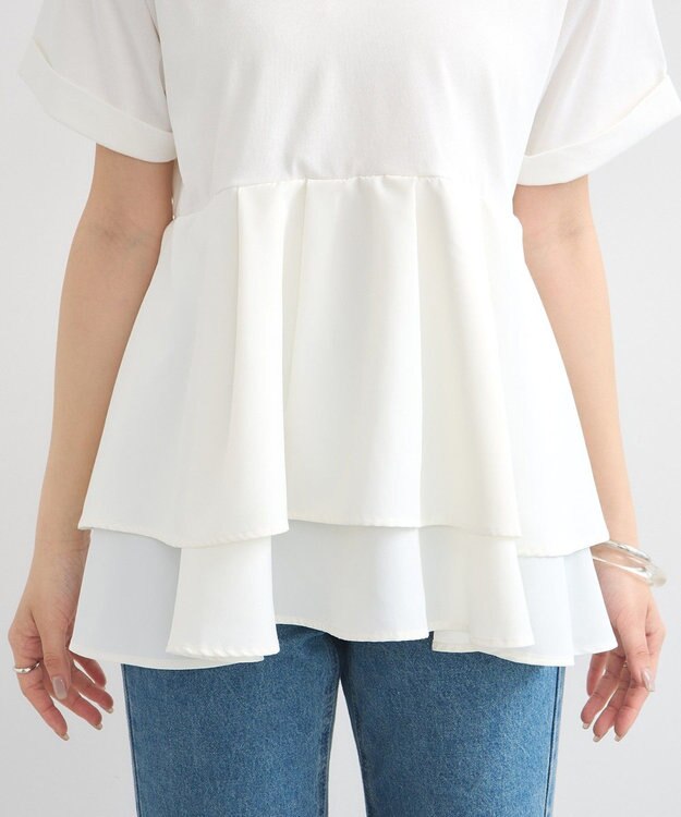 earth music&ecology 異素材バックプリーツチュニック Ivory