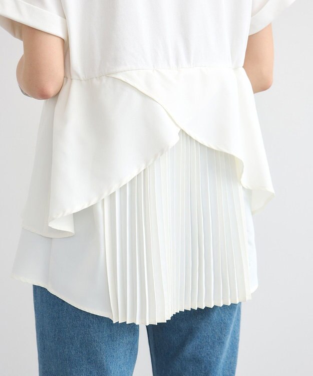 earth music&ecology 異素材バックプリーツチュニック Ivory