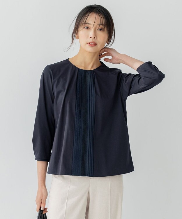 23区 S 【洗える】ブラウスライクジャージー タックディテール カットソー ネイビー系