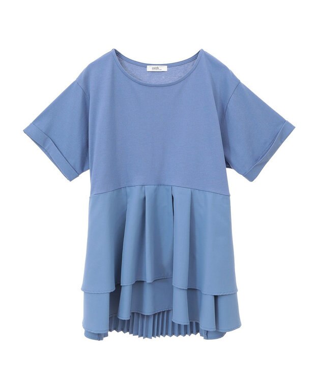 earth music&ecology 異素材バックプリーツチュニック Blue