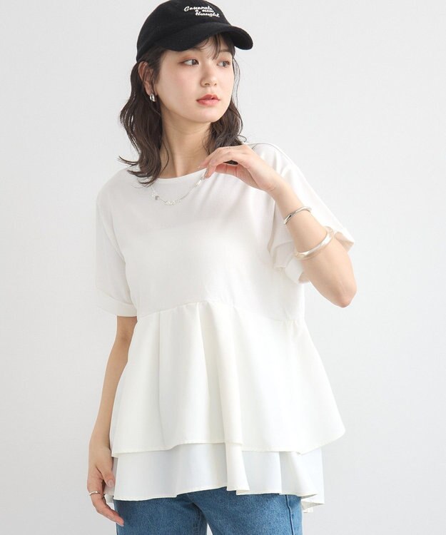 earth music&ecology 異素材バックプリーツチュニック Ivory