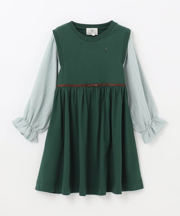 組曲 KIDS 【150-160cm】シェイプドカット ワンピース グリーン系