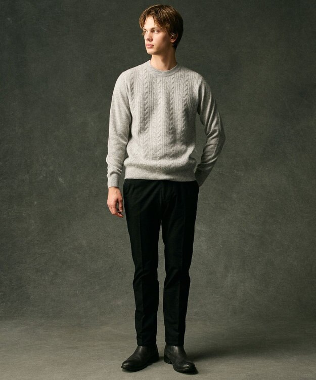 JOSEPH ABBOUD 【暖か・軽量】カシミヤブレンド クルーネック ニット ライトグレー系