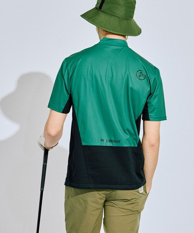 PW CIRCULUS 【吸水速乾 / UV遮蔽率96.3% UVカット / ストレッチ】【MEN】メッシュコンビモックネックT ゴルフ グリーン系