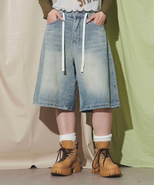 WEGO ブラストデニムハーフパンツ デニム淡色