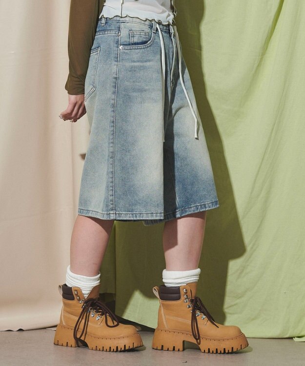 WEGO ブラストデニムハーフパンツ デニム淡色