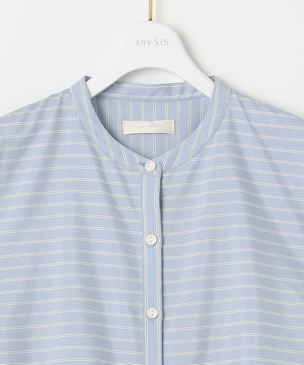 ANY SIS S 【洗える】クロップドシャツ ワンピース ブルーストライプ
