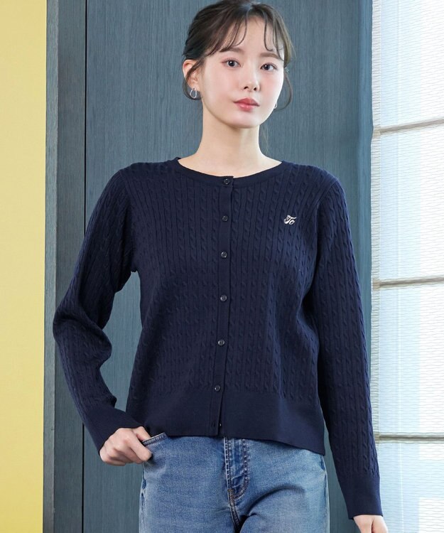 Tiaclasse ワンポイント刺繍ケーブルカーディガン ネイビー