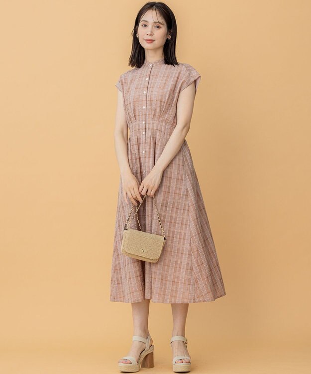 組曲 S ラメシアーチェック ワンピース ピンク系3
