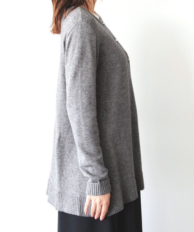 Tiaclasse 【洗える】ラウンドネックミドル丈ニットカーディガン チャコールグレー