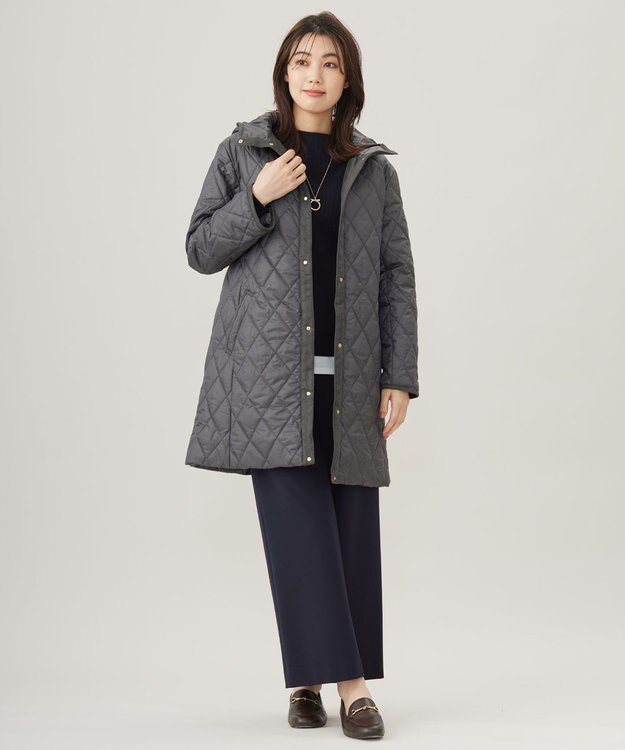 J.PRESS LADIES S 【WEB限定カラーあり・洗える】コンパクトタフタキルティング フーデッド コート スレート系