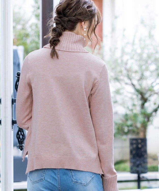 Tiaclasse 【洗える】もっちり柔らかいリブタートルプルオーバーニット ライトピンク