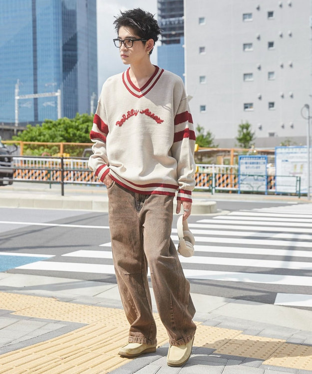 WEGO ラインチルデンニットプルオーバー オフホワイト