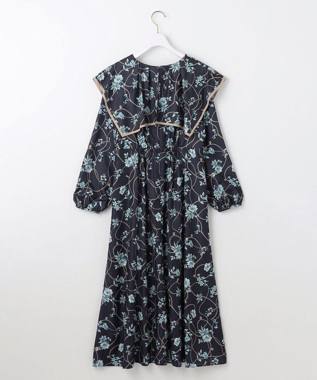 ANY SIS L 【洗える】スカーフデザインプリント ワンピース ネイビーベース