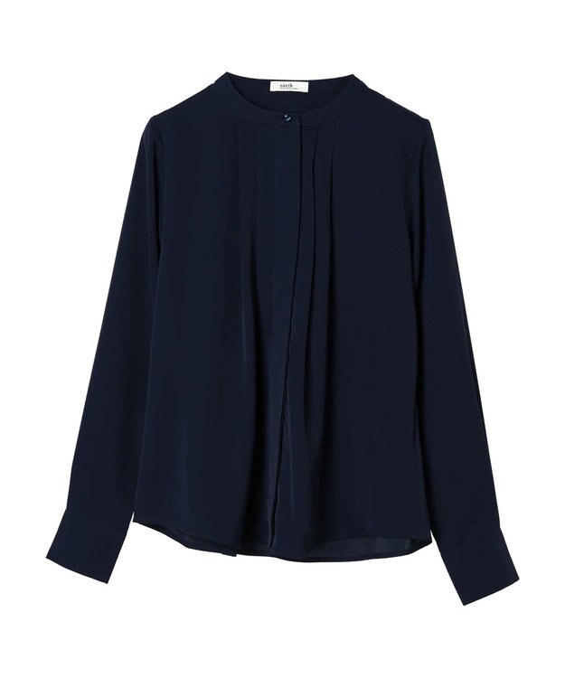 earth music&ecology ノーカラーフロントタックブラウス Navy