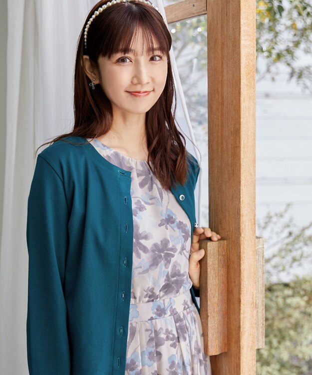 Tiaclasse 【小倉優子さん着用・洗える・接触冷感・汗ジミ防止】“サマさまカットソー”フレームボタンカーディガン ターコイズ