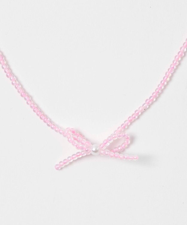WEGO Lカラービーズリボンネックレス ライトピンク