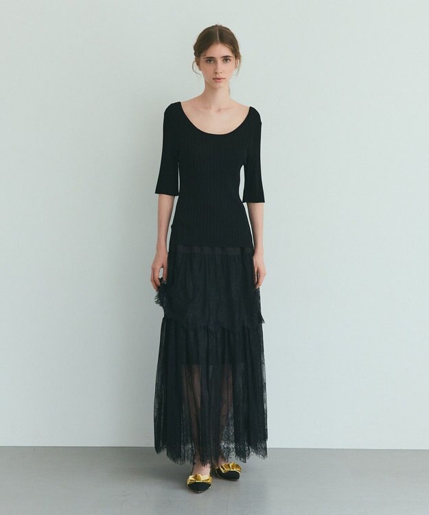 GRACE CONTINENTAL リブニットトップ ブラック