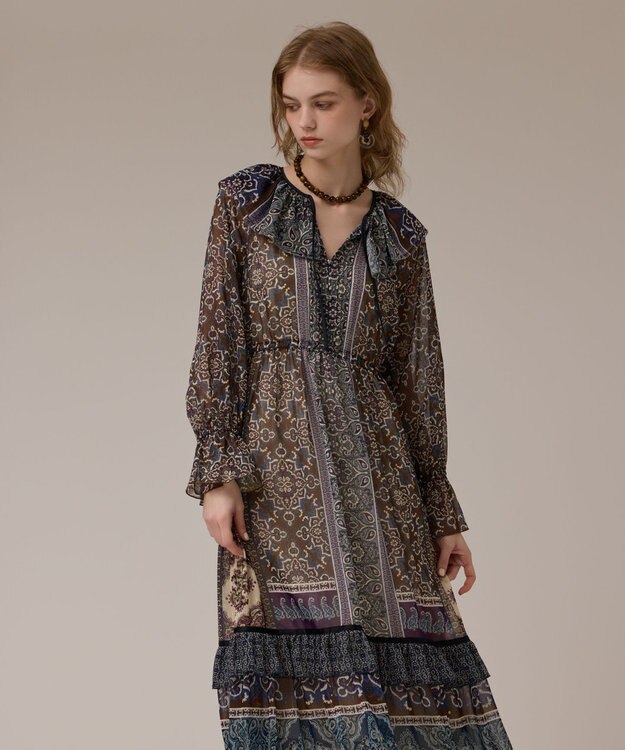 GRACE CONTINENTAL ペイズリープリントドレス カーキ