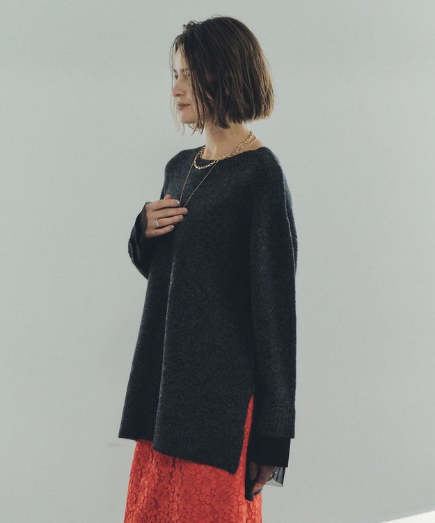 YECCA VECCA 袖レイヤードソフトニット Charcoal Gray