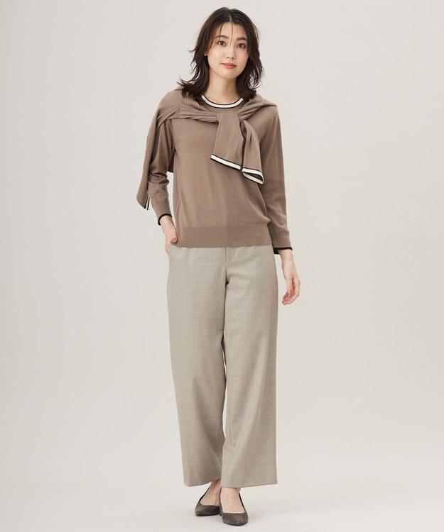 J.PRESS LADIES L 【洗える】トリムツイン ニット モカ系