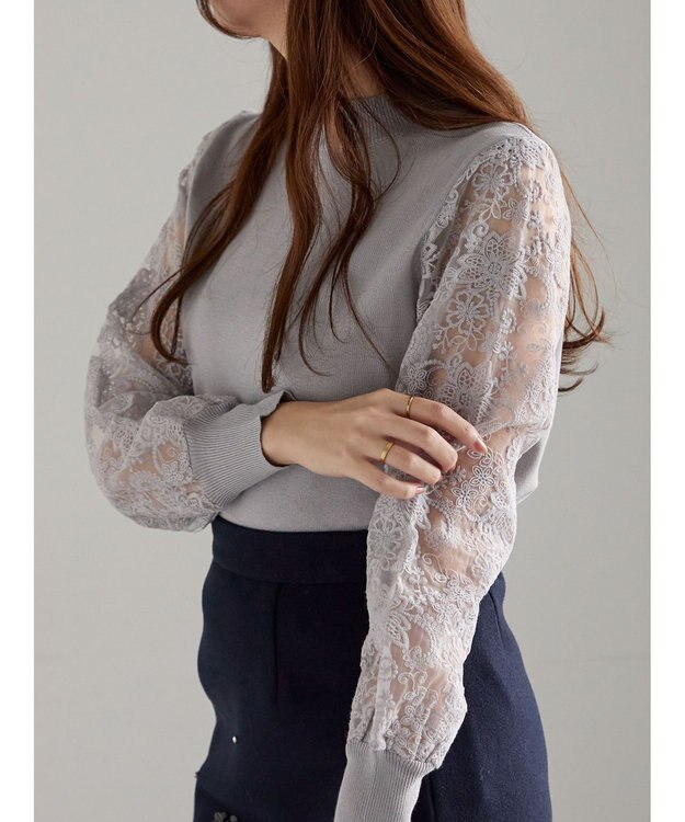 Te chichi レーススリーブニット グレー