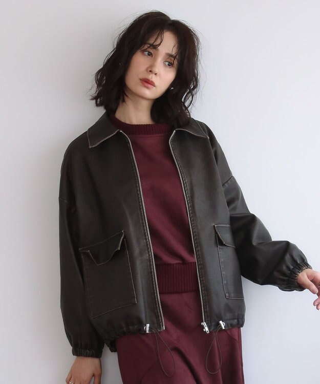 Green Parks ・ＥＬＥＮＣＡＲＥ　ＤＵＥ　フェイクレザーブルゾン Brown