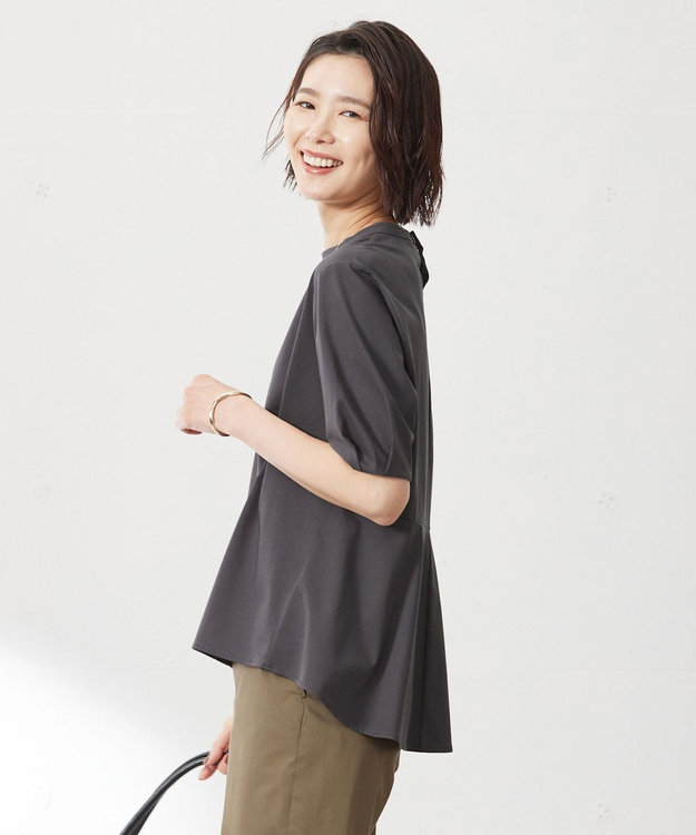 J.PRESS LADIES プレーティングジャージー ペプラム カットソー グレー系