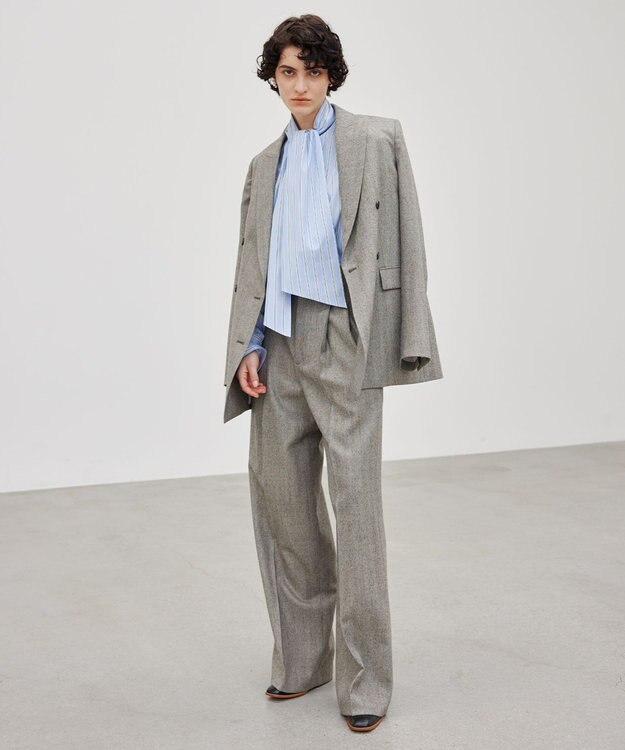 BEIGE， NATION / ウールヘリンボーンタックワイドパンツ C.Gray