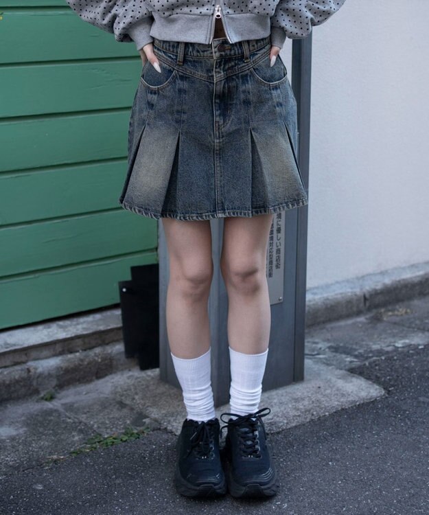 WEGO デニムプリーツミニスカート デニム中濃加工色