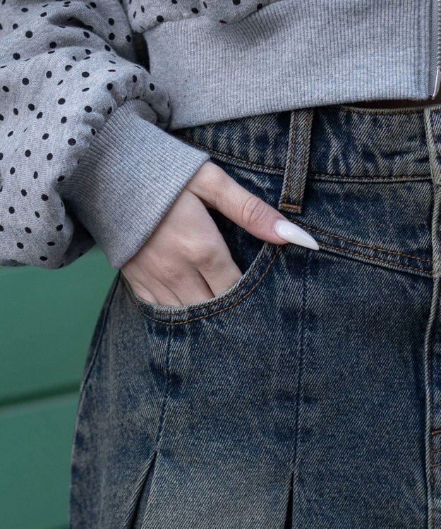 WEGO デニムプリーツミニスカート デニム中濃加工色