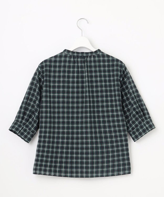 J.PRESS LADIES L シズルチェック バンドカラー カットソー ダークグリーン系