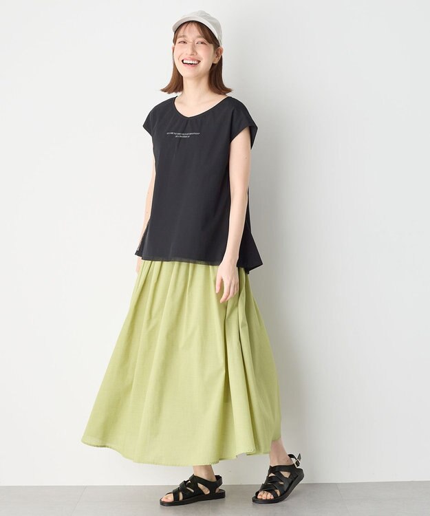 ANY チュールデザインフレンチスリーブTシャツ ブラック