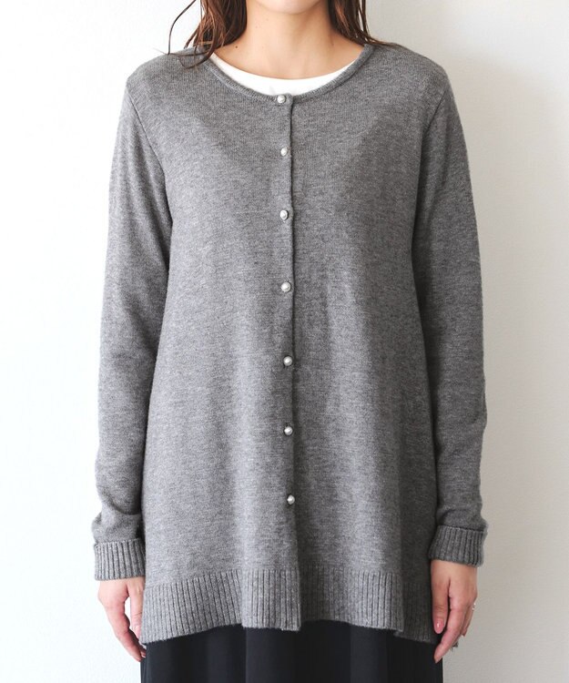 Tiaclasse 【洗える】ラウンドネックミドル丈ニットカーディガン チャコールグレー