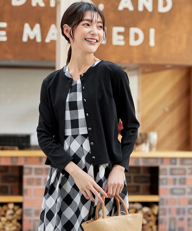 Tiaclasse 【小倉優子さん着用・洗える・接触冷感・汗ジミ防止】“サマさまカットソー”フレームボタンカーディガン ブラック