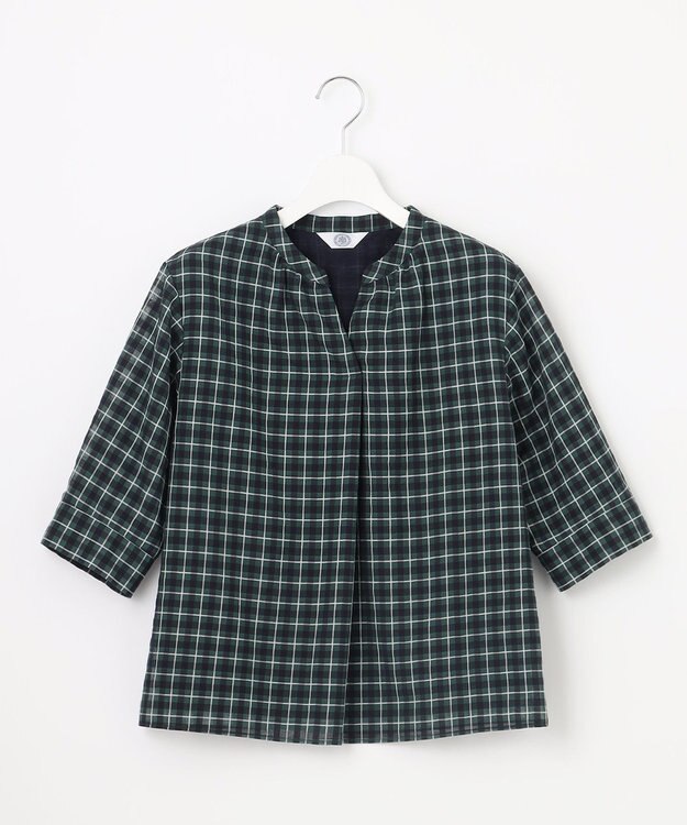 J.PRESS LADIES L シズルチェック バンドカラー カットソー ダークグリーン系